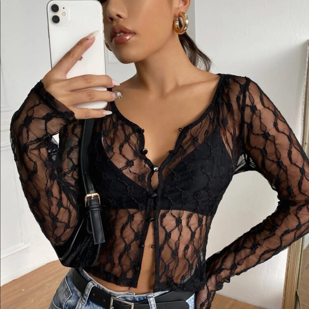 Black see through cardigan